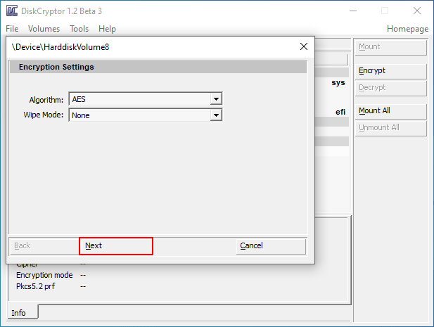 choose encryption algorithm