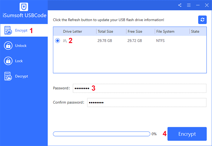 encrypt USB flash drive with iSumsoft USBCode