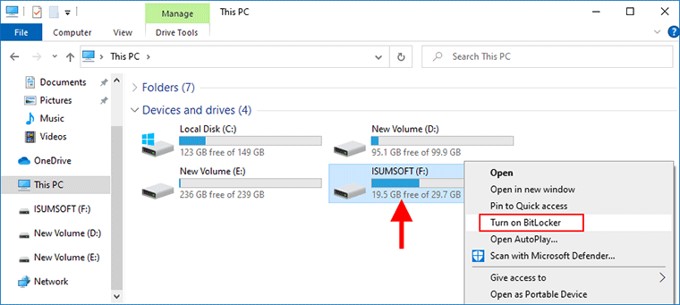 select Turn on BitLocker