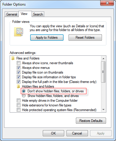 Do not show hidden files folders and drivers