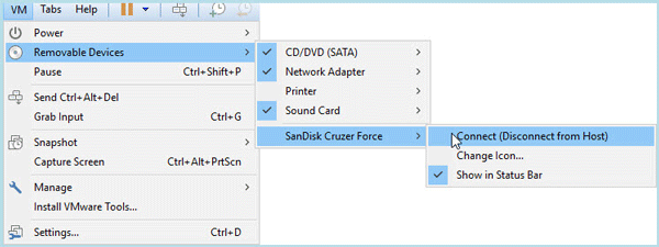 Make your usb connect from vm tab
