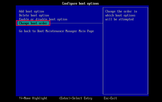 enter change boot order