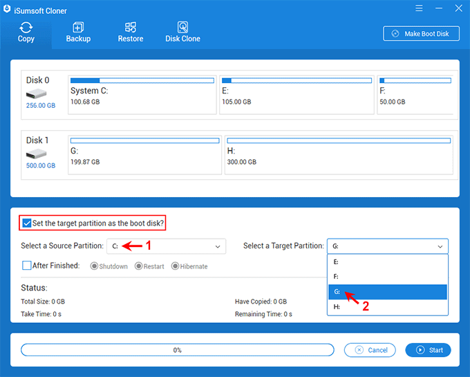 select source and target partition