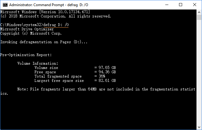 Optimize drive via Command Prompt