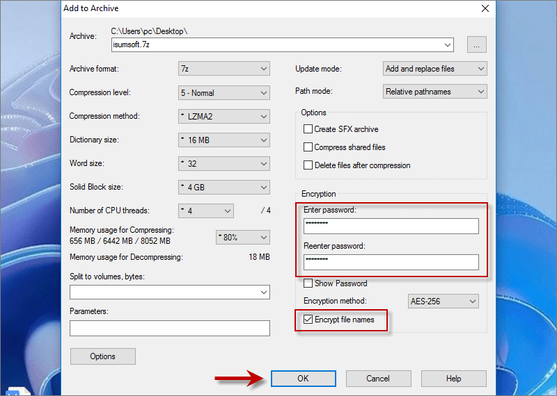 enter password in 7-Zip