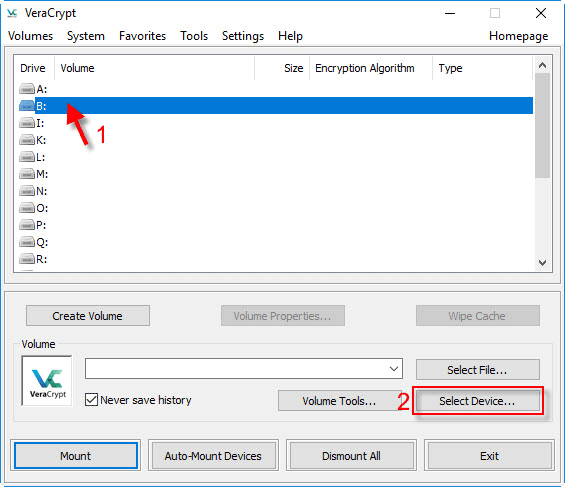 select drive to decrypt