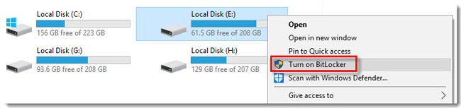 select Turn on BitLocker