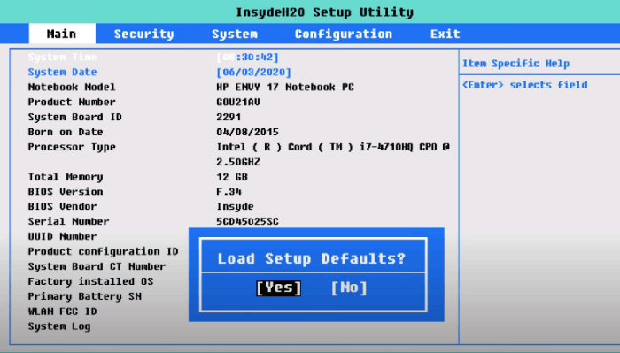 load the BIOS Setup Default