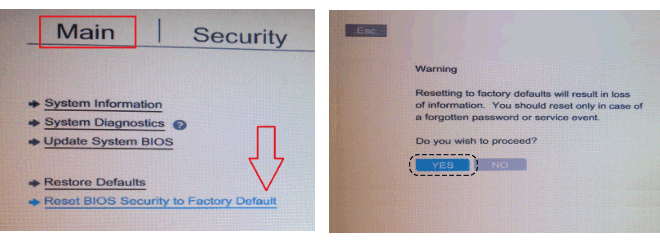 Restore BIOS Security Settings to Factory Defaults