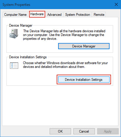 Click Device Installation Settings