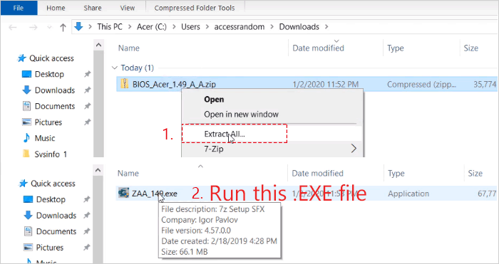 Extract and run the BIOS update file