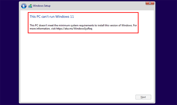 This PC can't run Windows 11