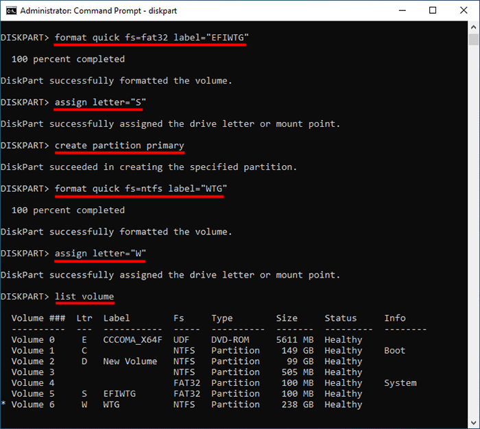 create primary OS partition on external drive