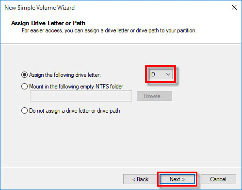 assign D drive letter