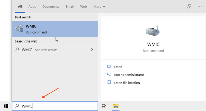 Run WMIC in Start Menu