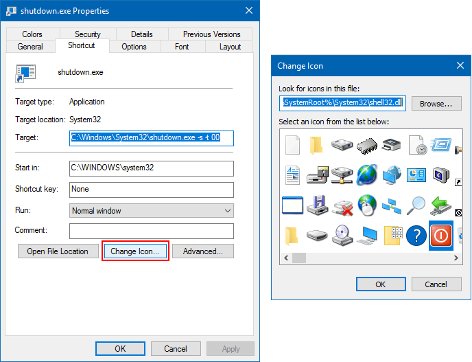 Change icon for shutdown shortcut