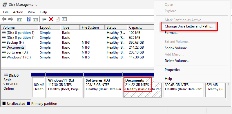 click change drive letter and paths