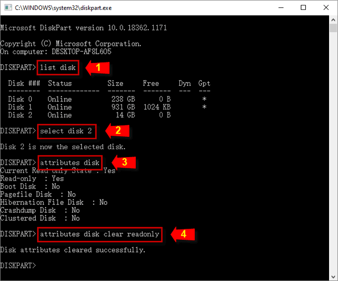 remove write protection with diskpart