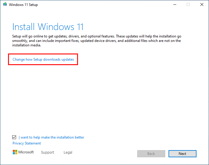 click Change how setup downloads updates