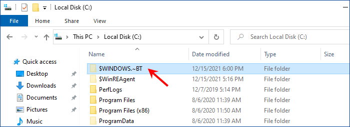 open the $WINDOWS.~BT folder