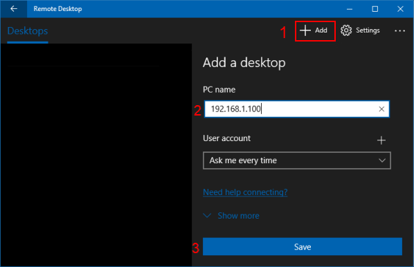 Add a remote desktop