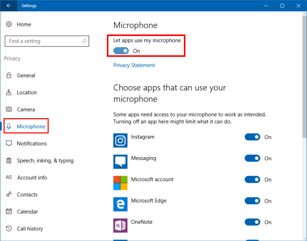 Turn on Microphone in Settings