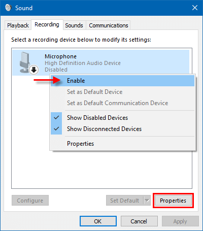 Set microphone as default