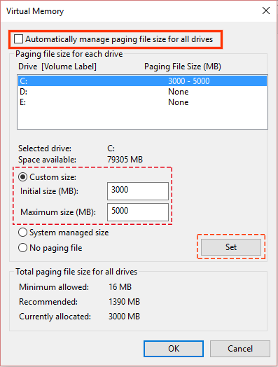 Change paging file size