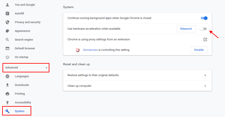 Disable hardware acceleration