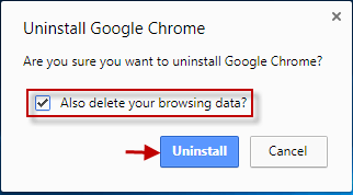 hit uninstall button to delete chrome