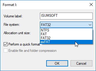 Format USB in exFAT