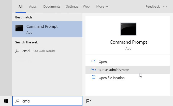 Open a Command Prompt as administrator