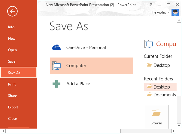 cant find save options for powerpoint mac