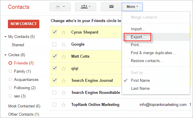 export gmail contacts