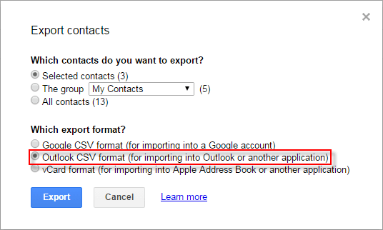 export outlook contacts to google contacts