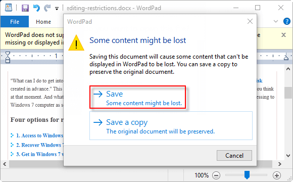 microsoft word selection is locked message
