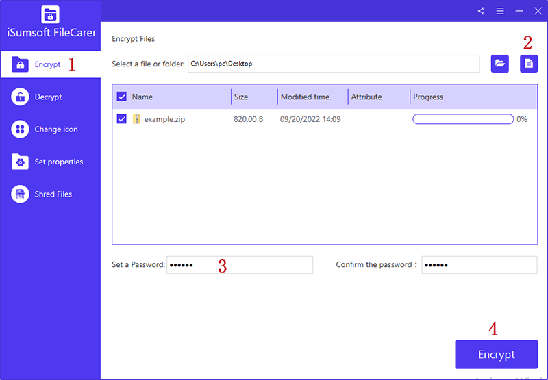 password protect a zip file with iSumsoft FileCarer