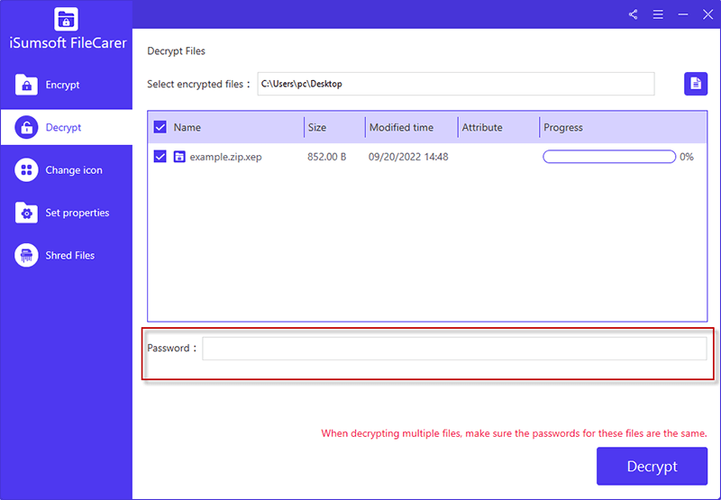 enter a password to open the encrypted zip file 