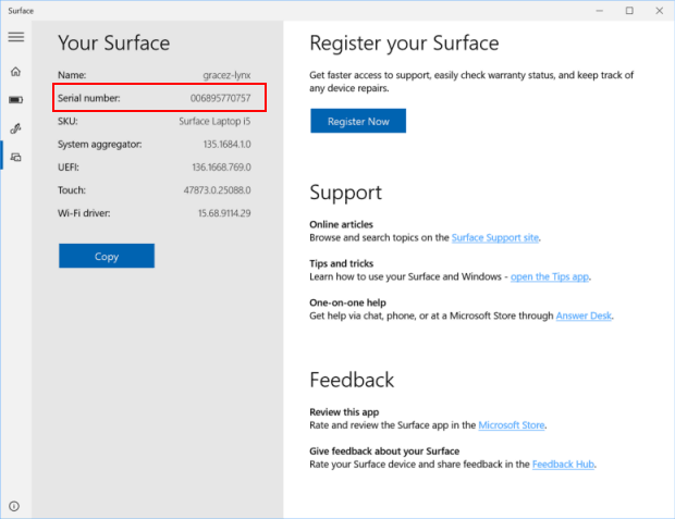 microsoft surface serial number