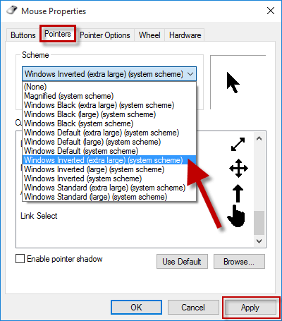 custom mouse pointer clicks lower than desired