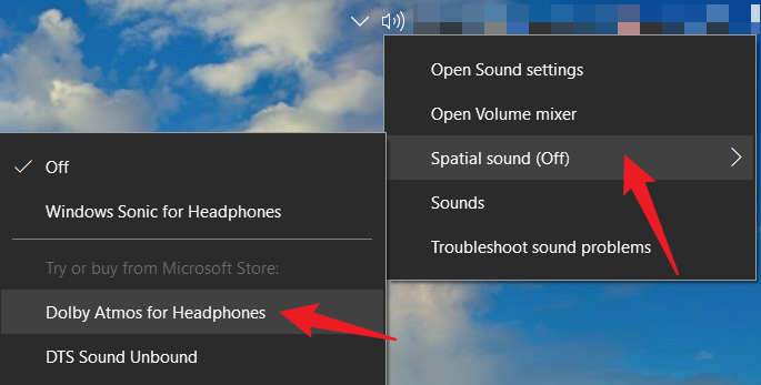 Enable Dolby Atmos from sound icon