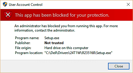 windows 10 user account control blocking app