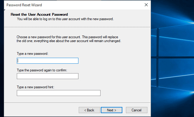 reset password windows 10 boot menu