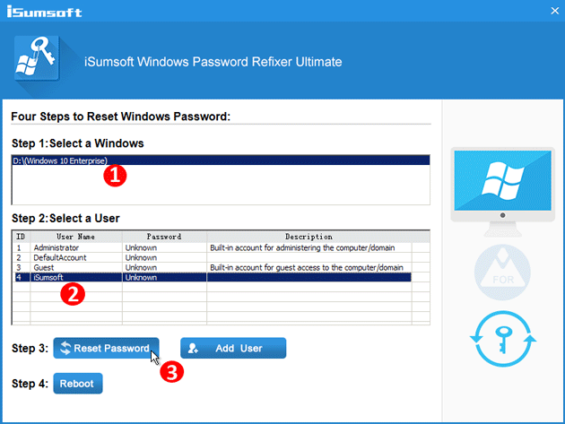 select user and click reset password