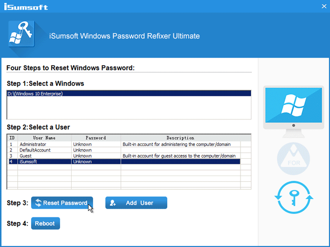 click reset password to remove password