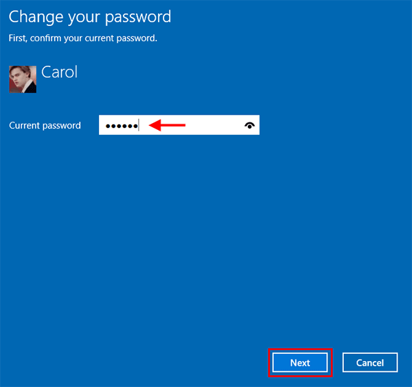 type current password