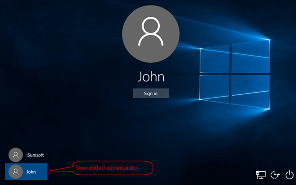 New added administrator on sign-in screen