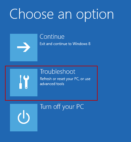 Troubleshoot option