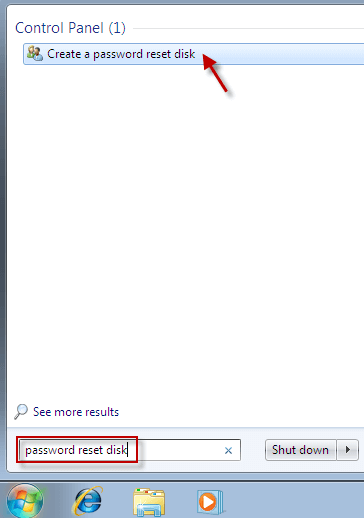 Create password reset disk in windows 7
