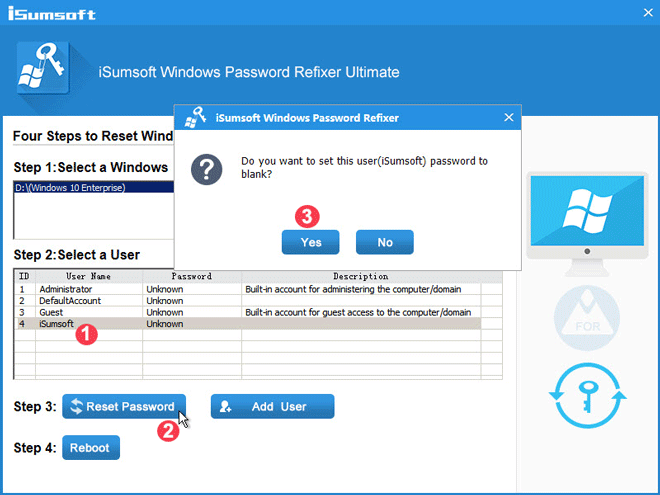 click on Reset Password